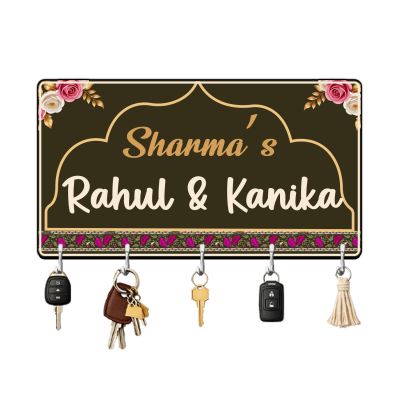 Personalised Nameplate Key Stand with 5 Hooks for Home Entrance Decor